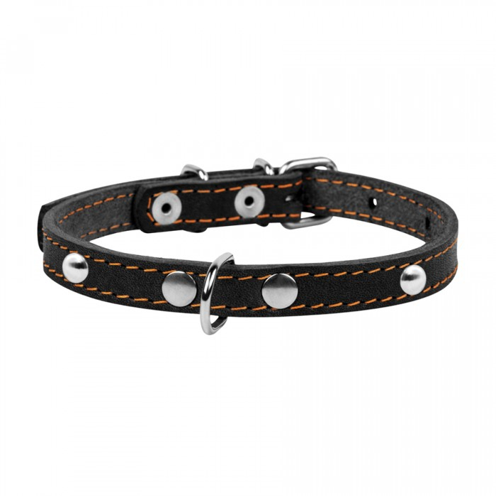 Collar, Zgarda XS, caini, din piele, cu decor metalic, neagra [2]