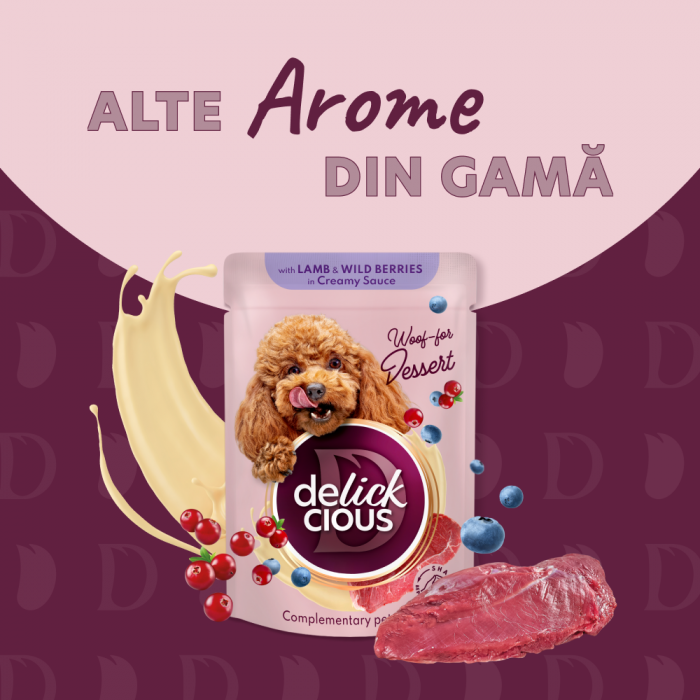 DELICKCIOUS, Bucăți de carne de curcan și fructe tropicale în sos cremos, pentru caini, 80g [5]