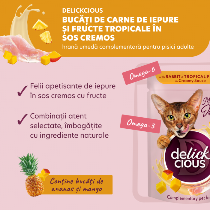 DELICKCIOUS, Bucati de carne de iepure si fructe tropicale in sos cremos,  80g [3]