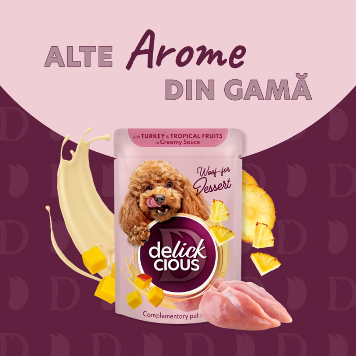 DELICKCIOUS, Bucati de carne de miel si fructe de padure in sos cremos, pentru caini, 80g [5]