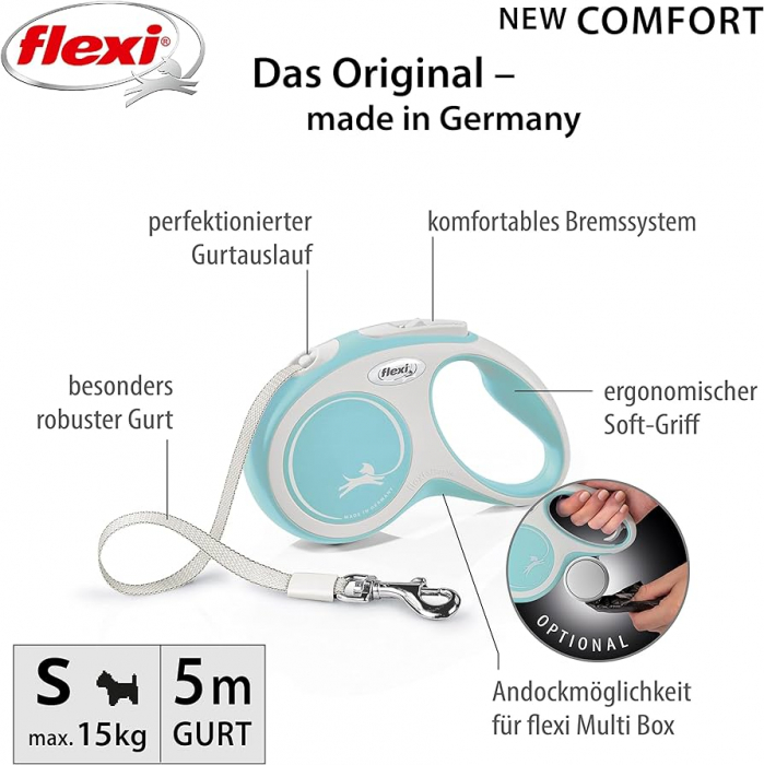 Flexi New Comfort, S Band, lesa retractabila, albastru deschis, 5m [5]