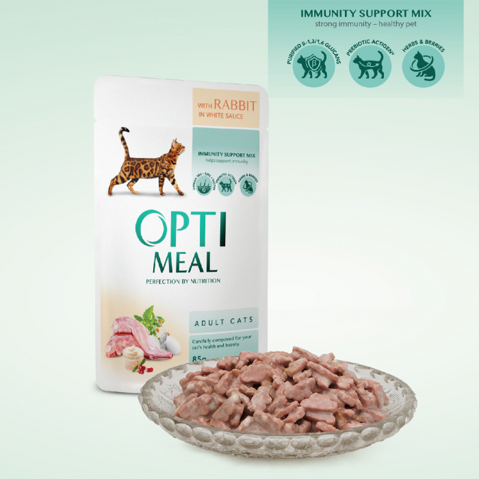 Optimeal Hrana umeda pisici adulte - cu Iepure in sos alb, set 3+1,  4*0,085kg [3]