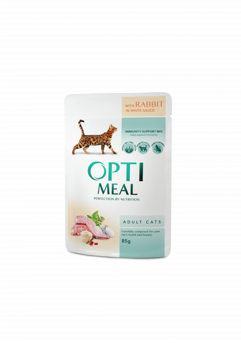 Optimeal Hrana umeda pisici adulte - cu Iepure in sos alb, set 3+1,  4*0,085kg [2]
