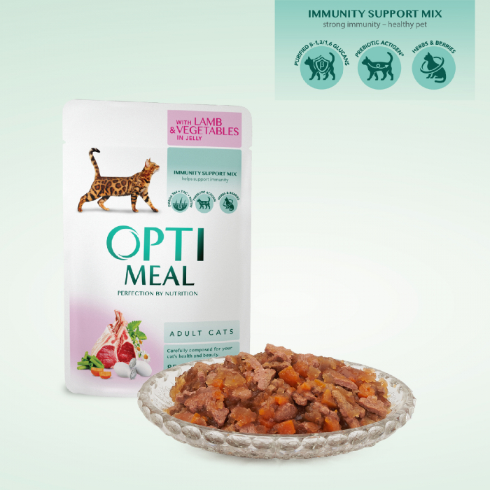 Optimeal Hrana umeda pisici adulte - cu Miel si legume in jeleu, set 3+1, 4*0,085kg [3]