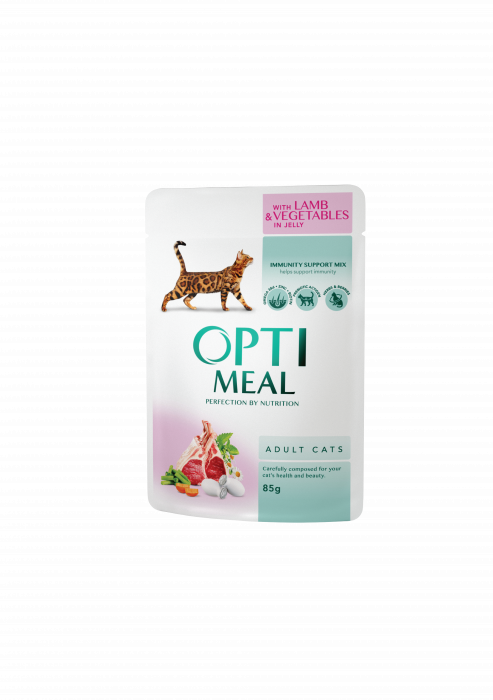 Optimeal Hrana umeda pisici adulte - cu Miel si legume in jeleu, set 3+1, 4*0,085kg [2]