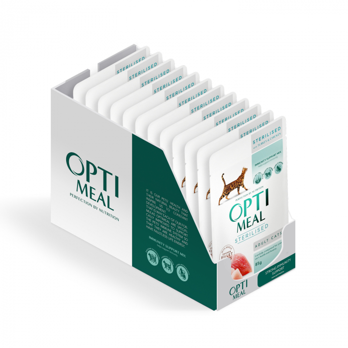 Optimeal Hrana umeda pisici sterilizate -  curcan si pui in sos, set 12*0,085kg [4]
