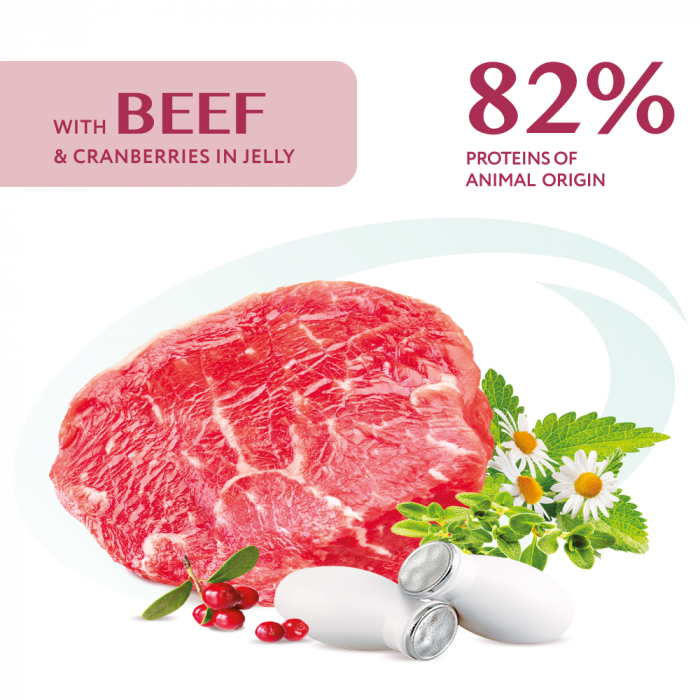 Optimeal Hrana umeda caini adulti, cu vita si merisoare in jeleu, 12x0,1 kg [2]