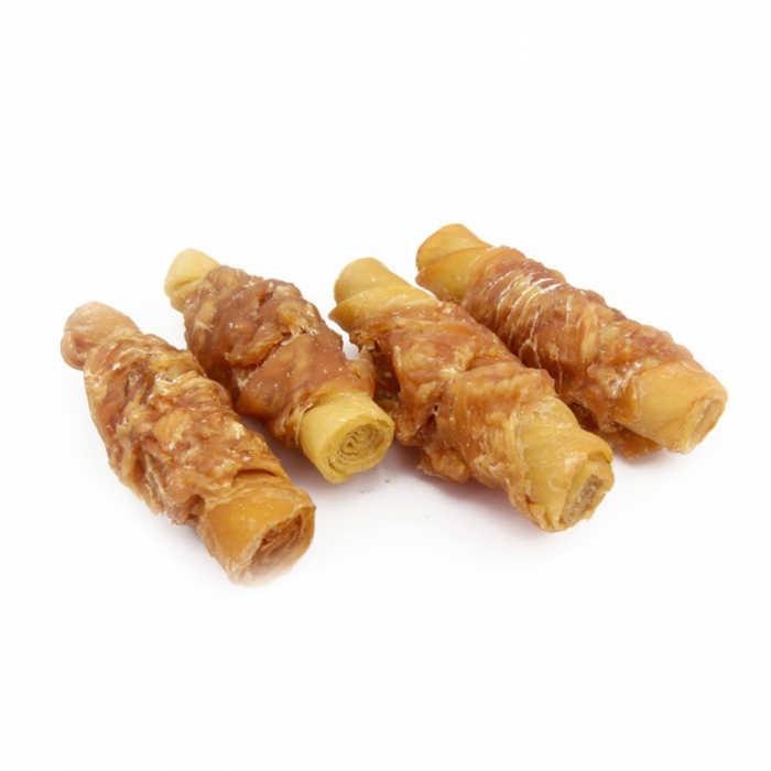 Recompense pentru caini-Betisoare de piele de porc impletite cu pui, 500gr [2]