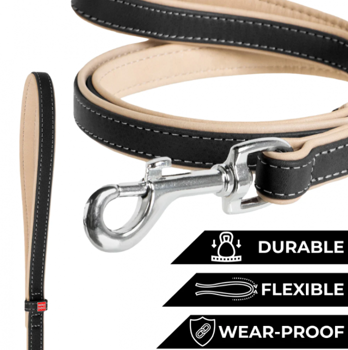 Waudog Soft,M, Lesa caini, din piele, neagra [4]