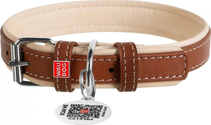 Waudog Soft, Zgarda, L, caini din piele, cu QRPasaport, Maro [3]