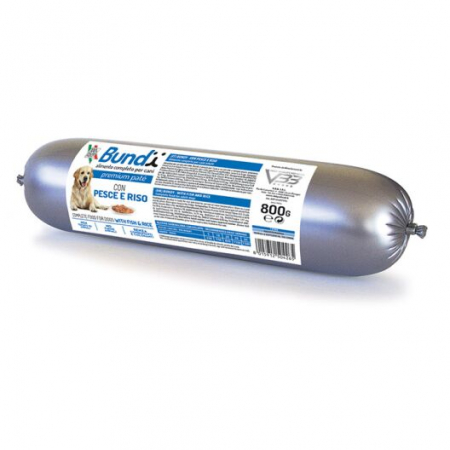 Hrana umeda - BUNDY Premium, salam pentru caini cu peste orez, 800g