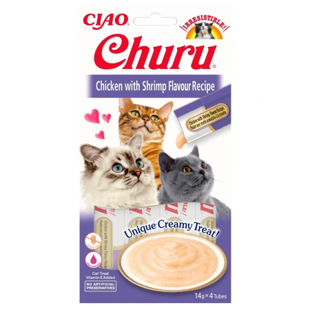 Recompense - Churu, Recompense cremoase pentru pisici cu pui si creveti