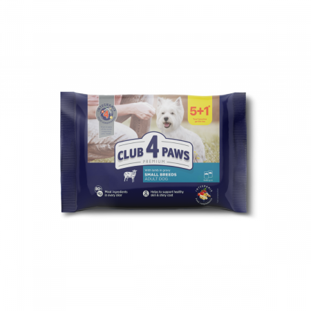 Produse pentru caini - Club 4 Paws, Hrana umeda caini - cu miel, set 5+1, 6x80 g