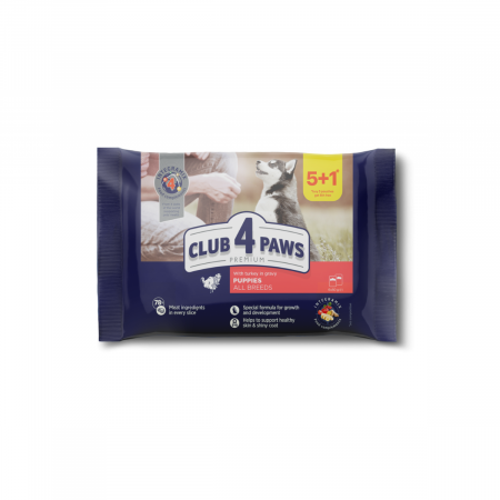 Club 4 Paws, Hrana umeda catei - curcan, set 5+1, 6x80 g