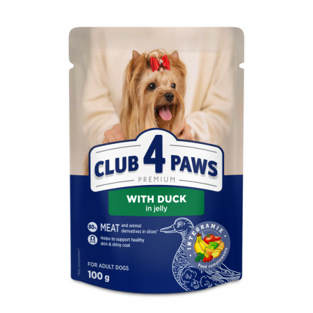 Hrana umeda - Club 4 Paws, Hrana umeda pentru caini talie mica - rata in jeleu, set 24x100g
