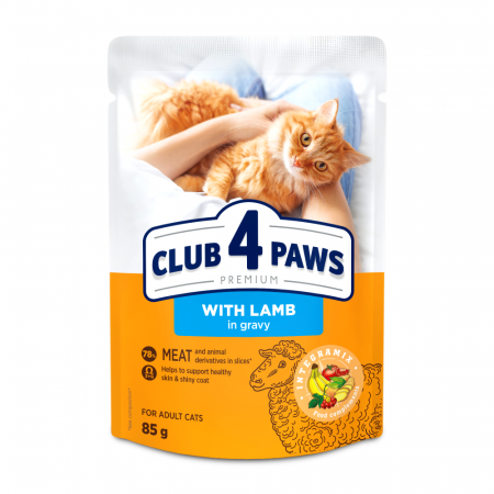 Produse pentru pisici - Club 4 Paws, Hrana umeda pentru pisici, miel in sos, 24x85g