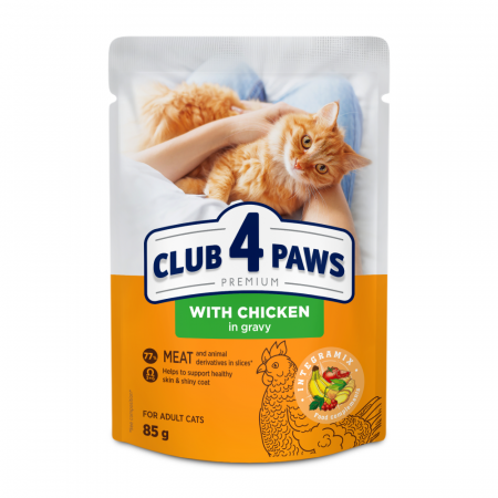 Produse pentru pisici - Club 4 Paws, Hrana umeda pentru pisici, pui in sos, 24x85g