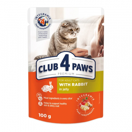 Produse pentru pisici - Club 4 Paws, Hrana umeda pisici, Iepure in jeleu, set 24x100g