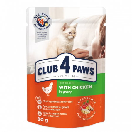 Produse pentru pisici - CLUB4PAWS, Hrana pentru dezvoltare si crestere pisoi, pui in sos