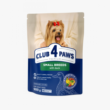 Hrana uscata - Club 4 Paws, Hrana uscata caini de talie mica, rata, 900g