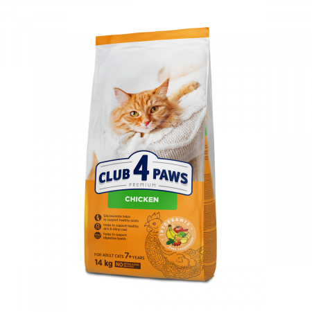 Hrana uscata - Club 4 Paws, Hrana uscata pisici adulte senior - cu Pui, 14kg