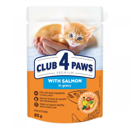 Produse pentru pisici - Club 4 Paws Premium, Hrana umeda pisoi - somon in sos, 24x80g
