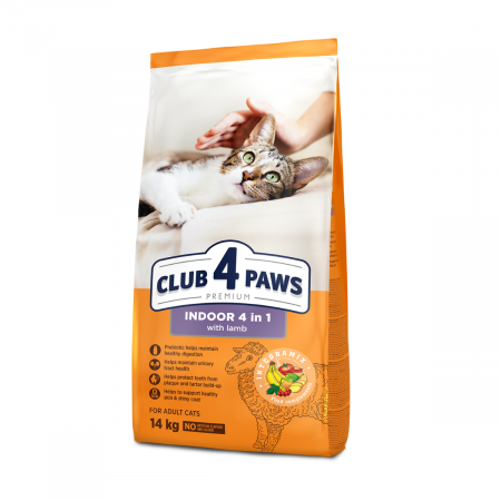 Hrana uscata - Club 4 Paws Premium, Indoor, Hrana uscata pisici adulte, cu miel 14kg