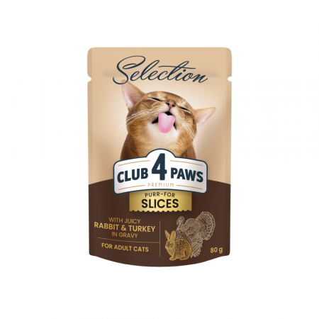 Hrana umeda - Club 4 Paws Premium Plus, Selection, Hrana umeda pentru pisici - Bucati de iepure si curcan in sos, 12x80g