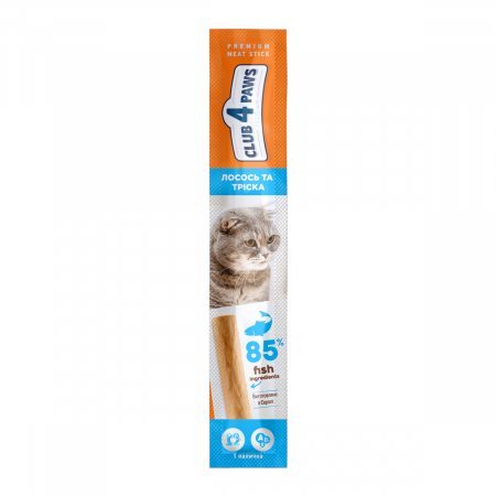 Produse pentru pisici - Club 4 Paws Premium, Recompense pentru pisici, stick cu somon si cod, 5g