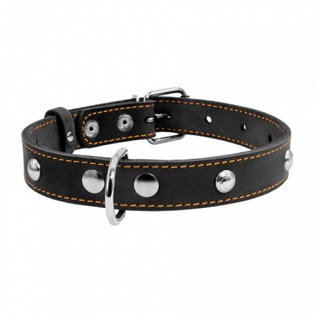 Collar, Zgarda S, caini, din piele, cu decor metalic, negru [1]