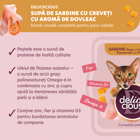 DELICKCIOUS, Supa de sardine cu creveti si dovleac pentru pisici, 80g [2]