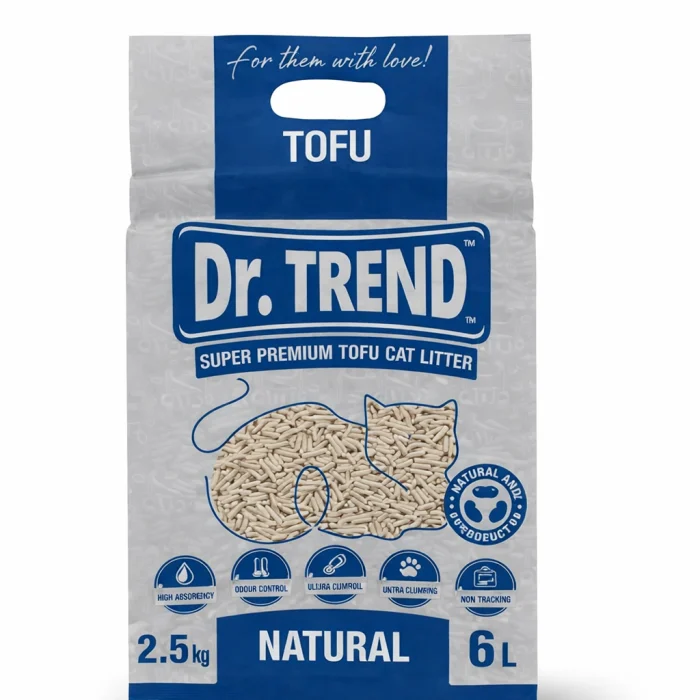 Produse pentru pisici - Dr.Trend Asternut igienic pentru pisici, Tofu - Natural, 6L/2.5kg