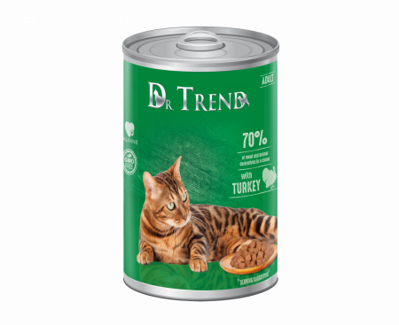 Produse pentru pisici - 10 Conserve cu hrana umeda pentru pisici, curcan, Dr. Trend