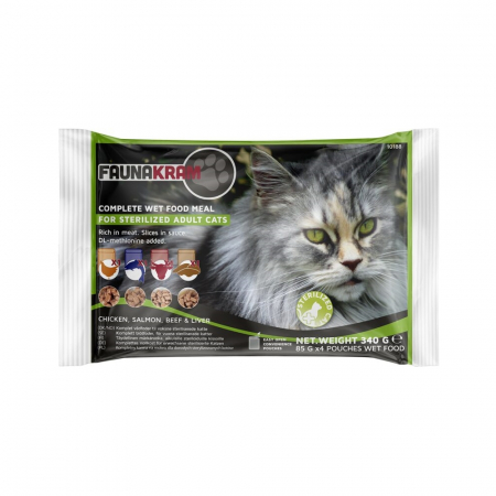 Produse pentru pisici - Faunakram, Hrana umeda pentru pisici sterilizate, 0.34kg