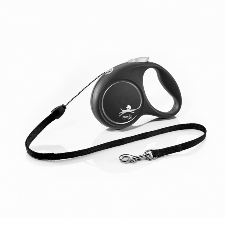 Produse pentru caini - Lesa retractabila cu snur de 5m, gri, Flexi Black Design