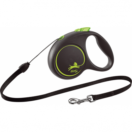 Produse pentru caini - Lesa retractabila cu snur de 5m, verde, Flexi Black Design
