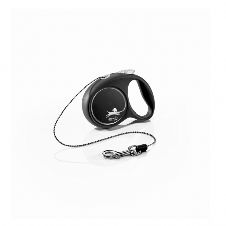 Produse pentru caini - Lesa retractabila cu snur de 3m, gri, Flexi Black Design, XS