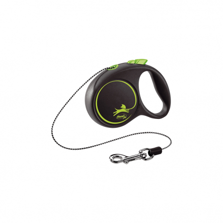 Produse pentru caini - Lesa retractabila cu snur de 3m, verde, Flexi Black Design, XS