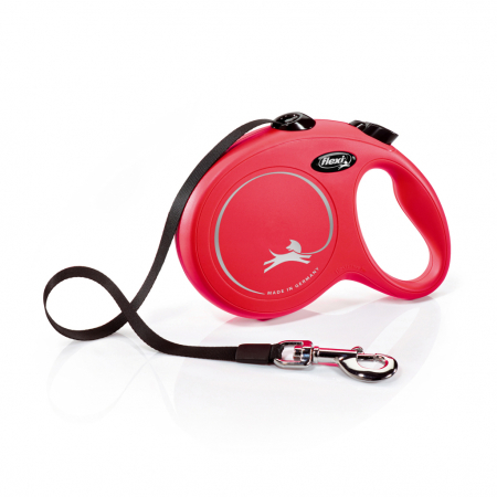 Produse pentru caini - Lesa retractabila cu banda de 5m, rosu, L,  Flexi New Classic