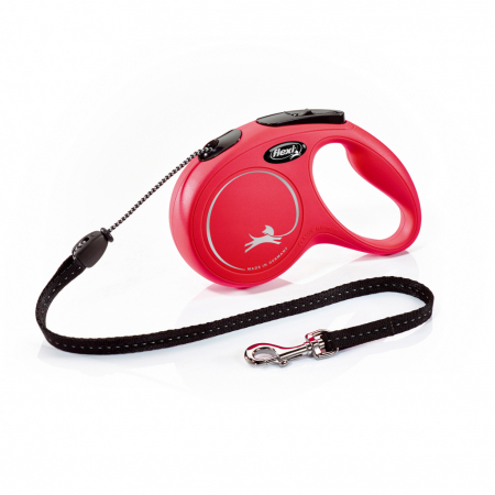Produse pentru caini - Lesa retractabila cu snur de 5m, rosie, M, Flexi New Classic
