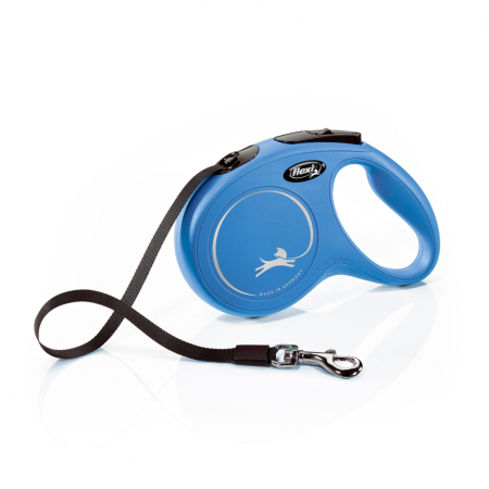 Produse pentru caini - Lesa retractabila cu banda de 5m, albastra, M,  Flexi New Classic