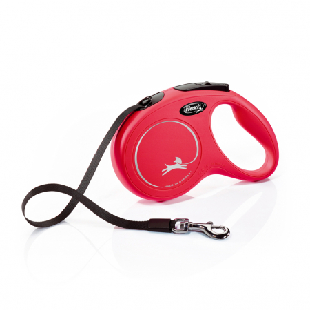 Produse pentru caini - Lesa retractabila cu banda de 5m, rosu, M,  Flexi New Classic