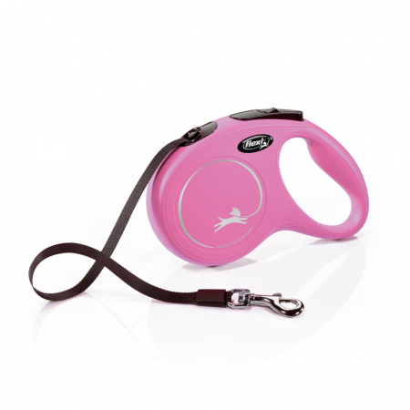 Produse pentru caini - Lesa retractabila cu banda de 5m, roz, M,  Flexi New Classic