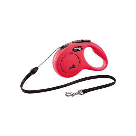 Produse pentru caini - Lesa retractabila cu snur de 5m, rosie, S, Flexi New Classic