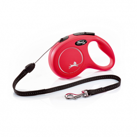 Produse pentru caini - Lesa retractabila cu snur de 8m, rosie, S, Flexi New Classic