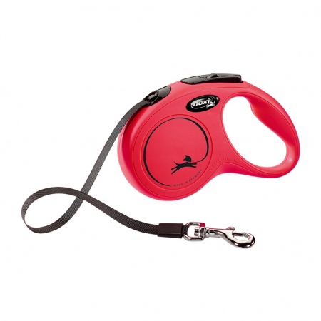 Produse pentru caini - Lesa retractabila cu banda de 5m, rosu, S,  Flexi New Classic
