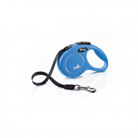 Produse pentru caini - Lesa retractabila cu banda de 3m, albastra, XS, Flexi New Classic