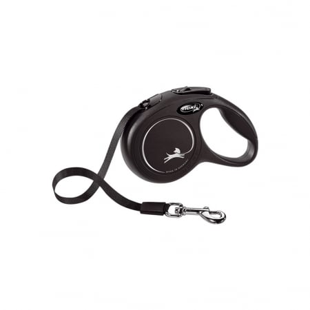 Produse pentru caini - Lesa retractabila cu banda de 3m, neagra, XS, Flexi New Classic