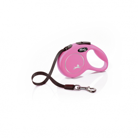 Produse pentru caini - Lesa retractabila cu banda de 3m, roz, XS, Flexi New Classic