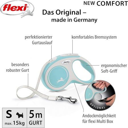 Flexi New Comfort, S Band, lesa retractabila, albastru deschis, 5m [4]